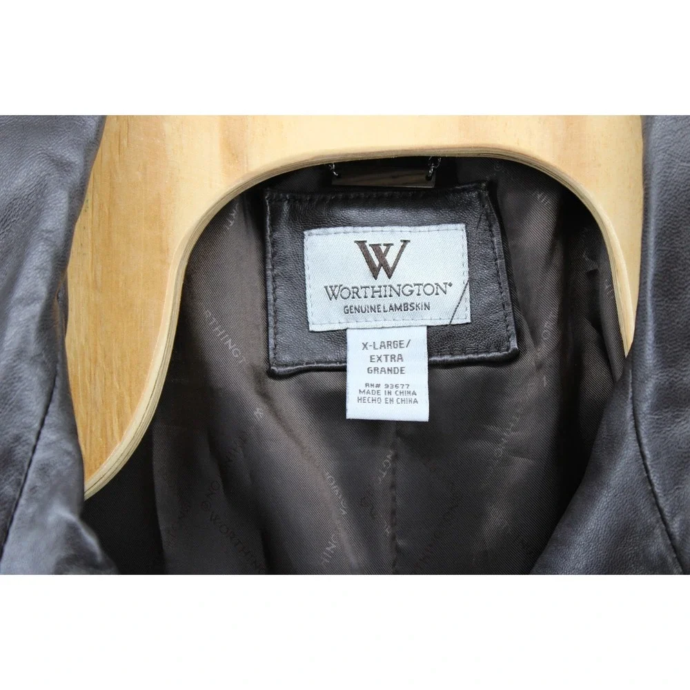 Worthington Brown Leather Jacket Womens‎ XL Button Up Lined Long Sleeve